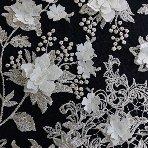 Black and White 3D Floral Lace Overlay - Image 2