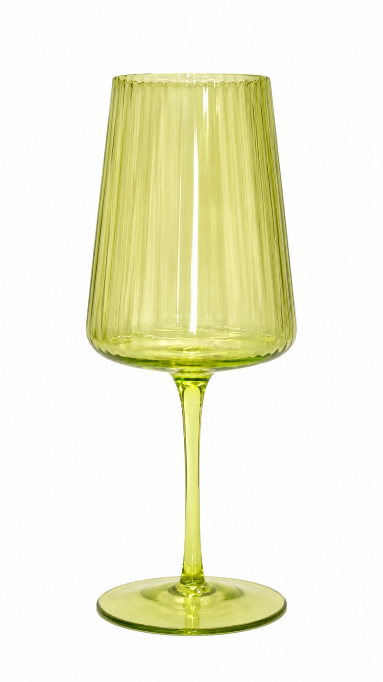 Green Ribbed Wine Glass