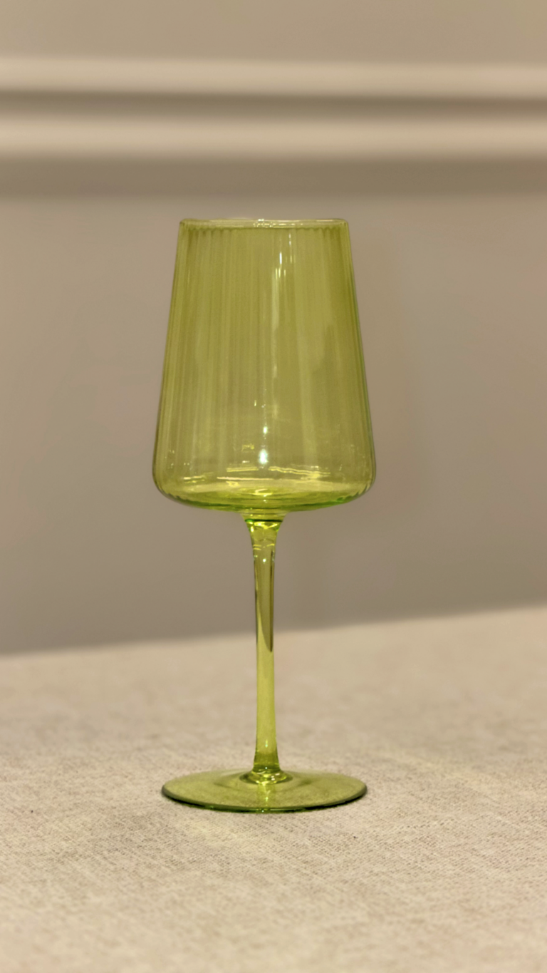 Green Ribbed Wine Glass