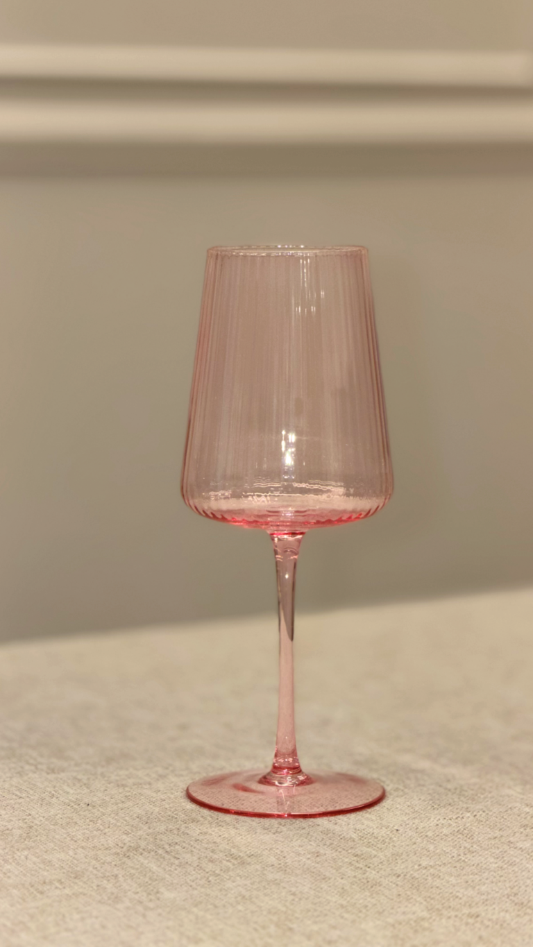 Pink Ribbed Wine Glass
