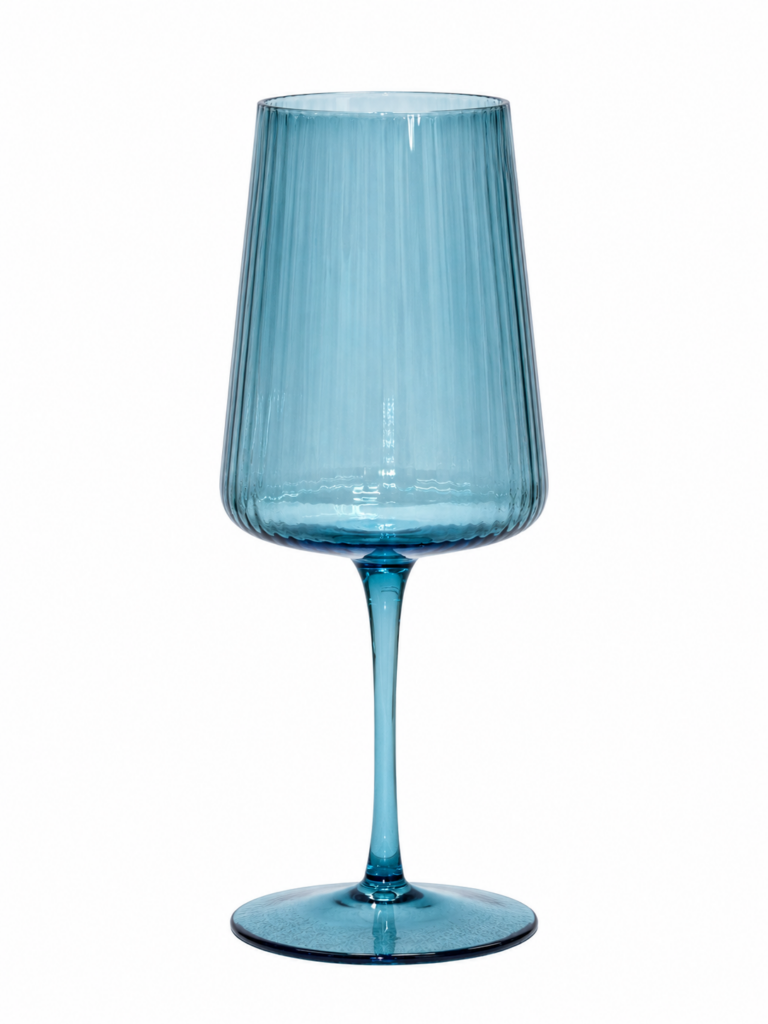 Blue Ribbed Wine Glass