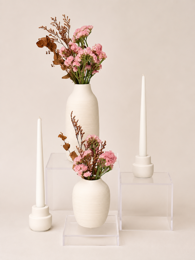 White Textured Ceramic Centerpiece Set