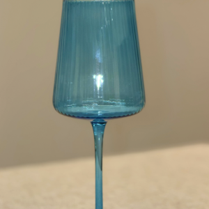 Blue Ribbed Wine Glass