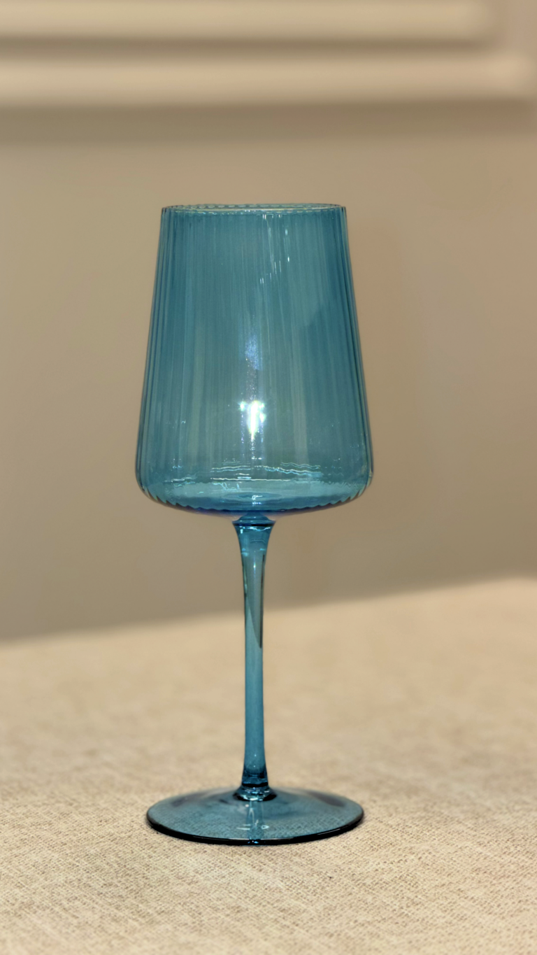 Blue Ribbed Wine Glass