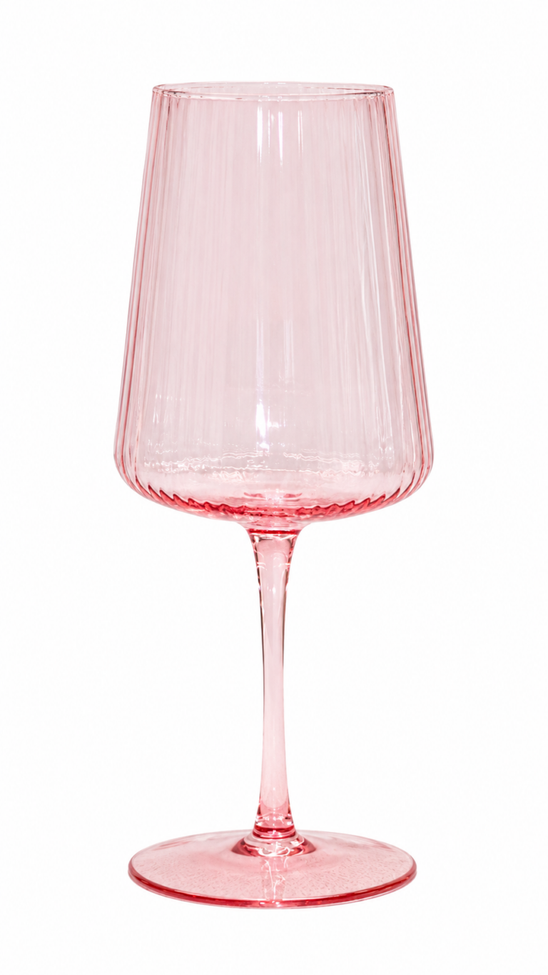Pink Ribbed Wine Glass