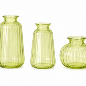 Green Ribbed Glass Bud Vases (3 heights)