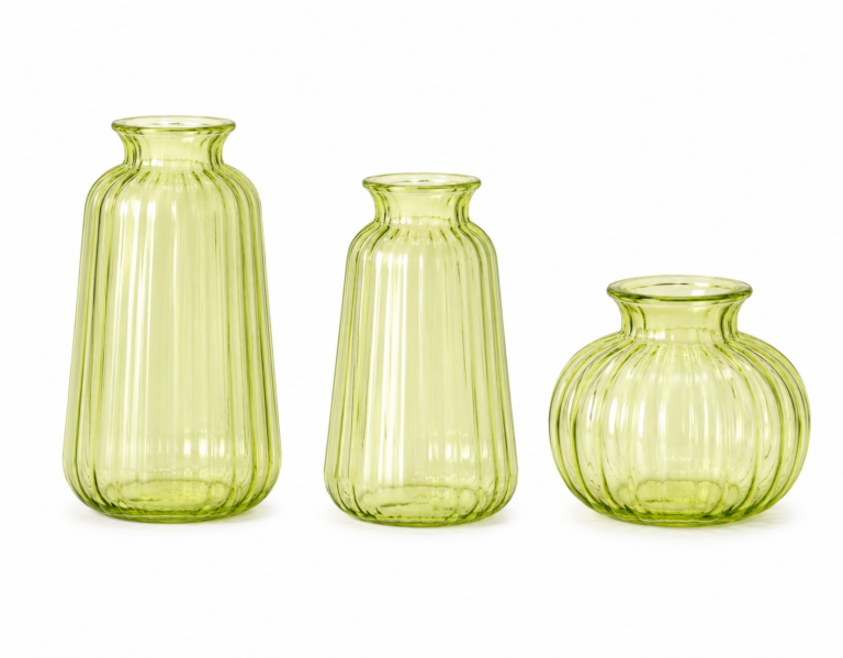Green Ribbed Glass Bud Vases (3 heights)