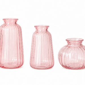 Pink Ribbed Glass Bud Vases (3 heights)