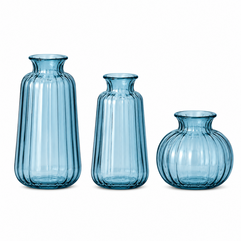 Blue Ribbed Glass Bud Vases (3 heights)