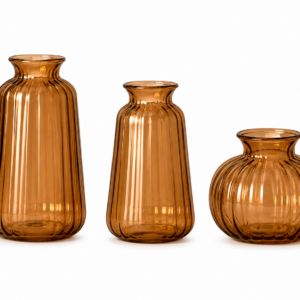 Amber Ribbed Glass Bud Vases (3 heights)