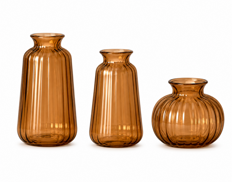 Amber Ribbed Glass Bud Vases (3 heights)