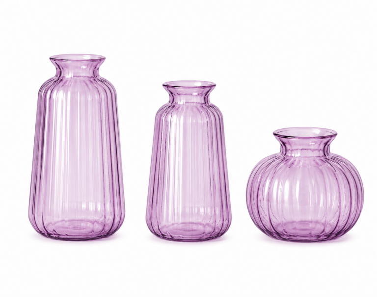 Purple Ribbed Glass Bud Vases (3 heights)